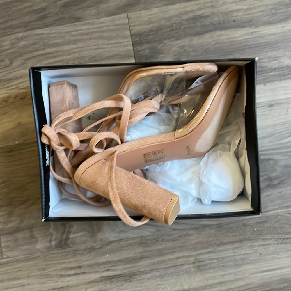 Nude lace up heels